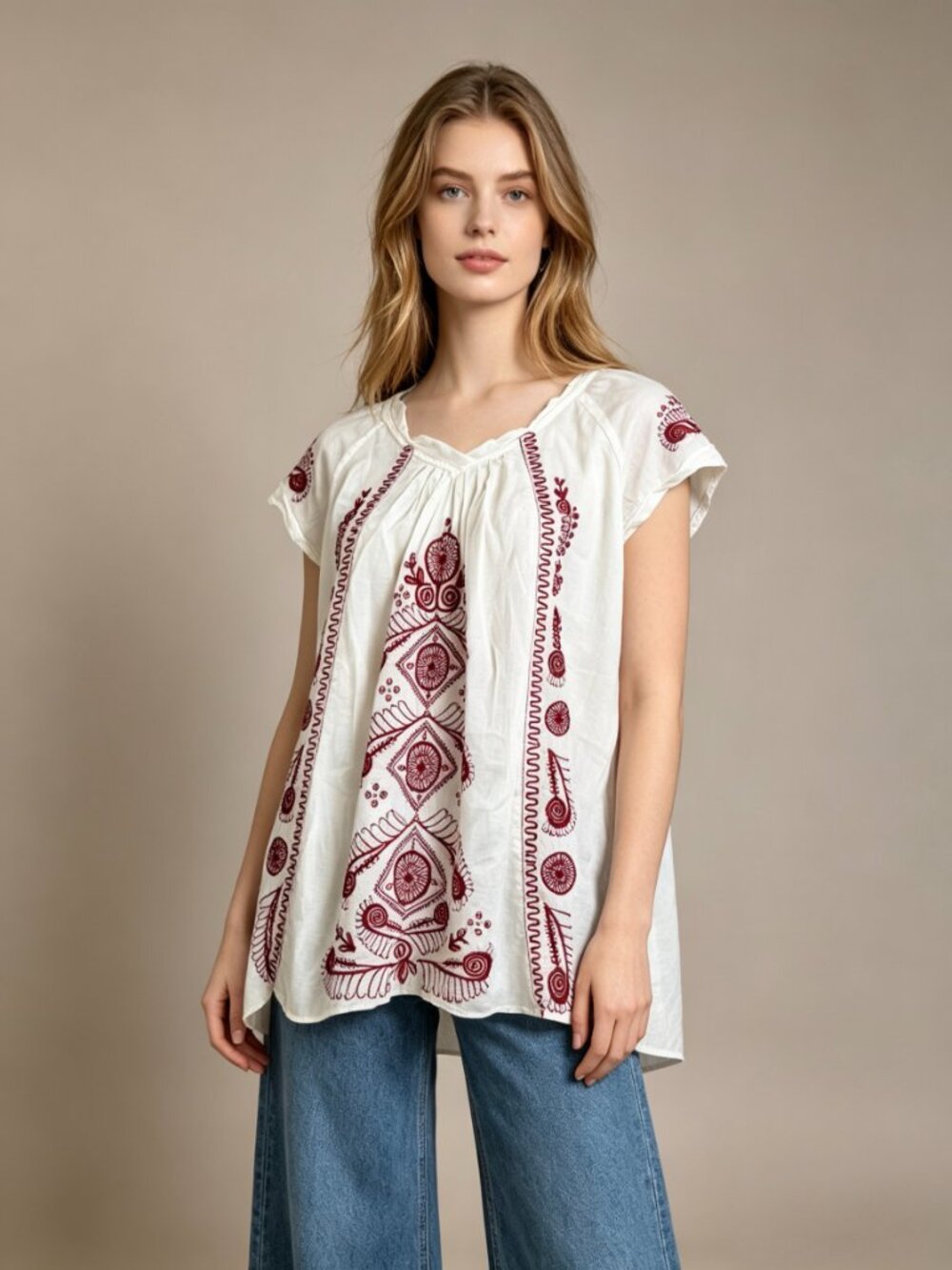 NWOT Johnny Was 3J Workshop Embroidered Floral Cotton Top Shirt Blouse Size S